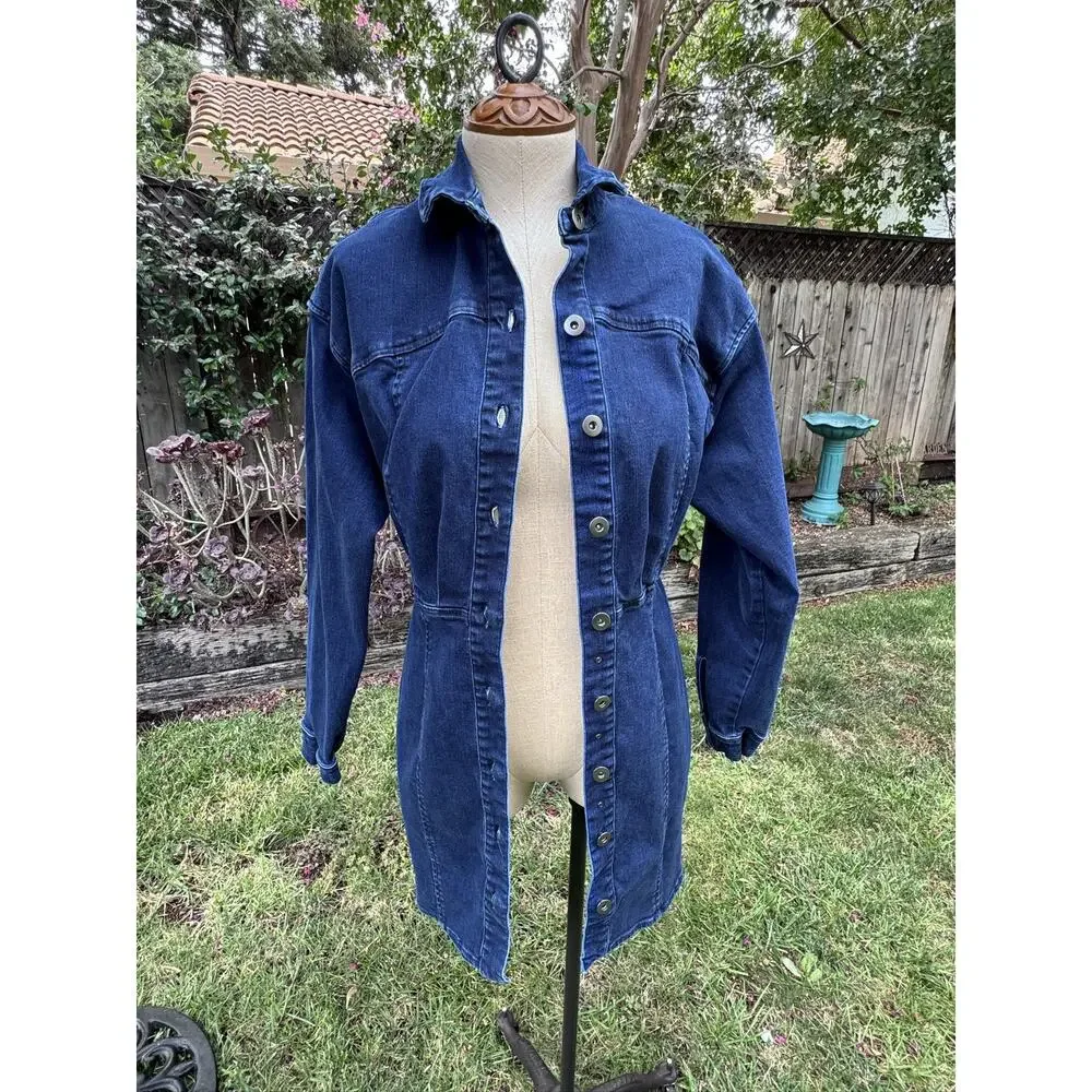 Free People Amber Denim Dress Women's Dark Blue Long Sleeve Button Front Size 2